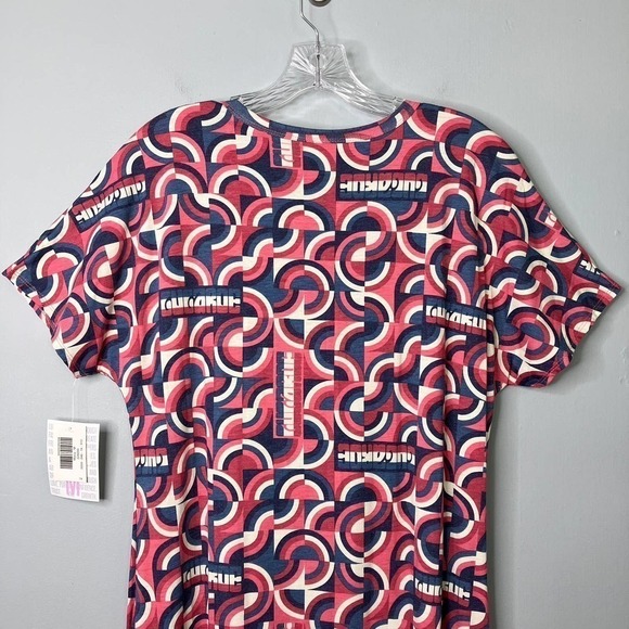 LULAROE Maria Maxi Dress Red White Blue Patriotic Spellout Retro Print Size M - Picture 16 of 16